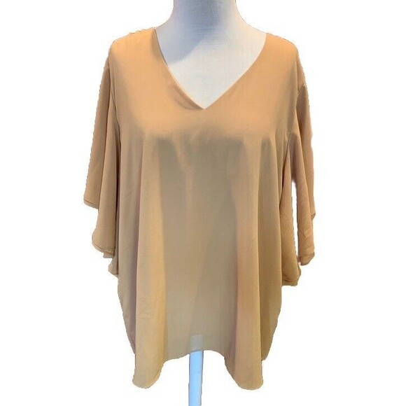 New Zenana Outfitters Blouse Sz 2X Golden Yellow V-Neck Flutter Sleeve Top Fairy - Picture 1 of 11